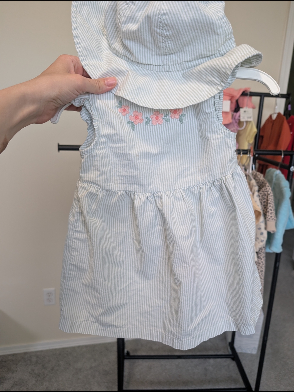 Baby Green Striped Sundress With Sun Hat